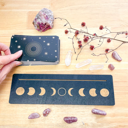 Moon phases wooden tarot 3 card holder stand
