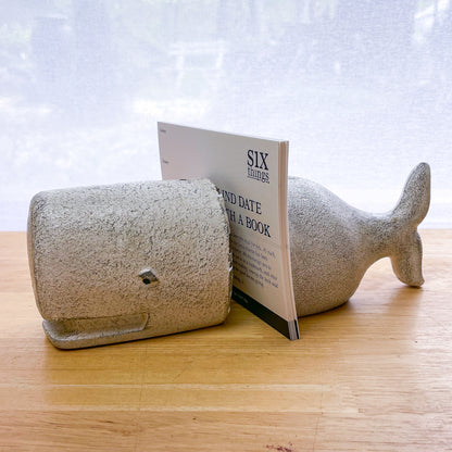 Vintage white whale cast iron bookends pair
