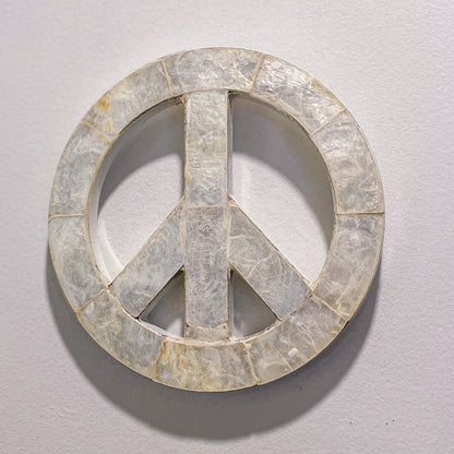Handmade capiz shell inlay tile peace sign wall hanging
