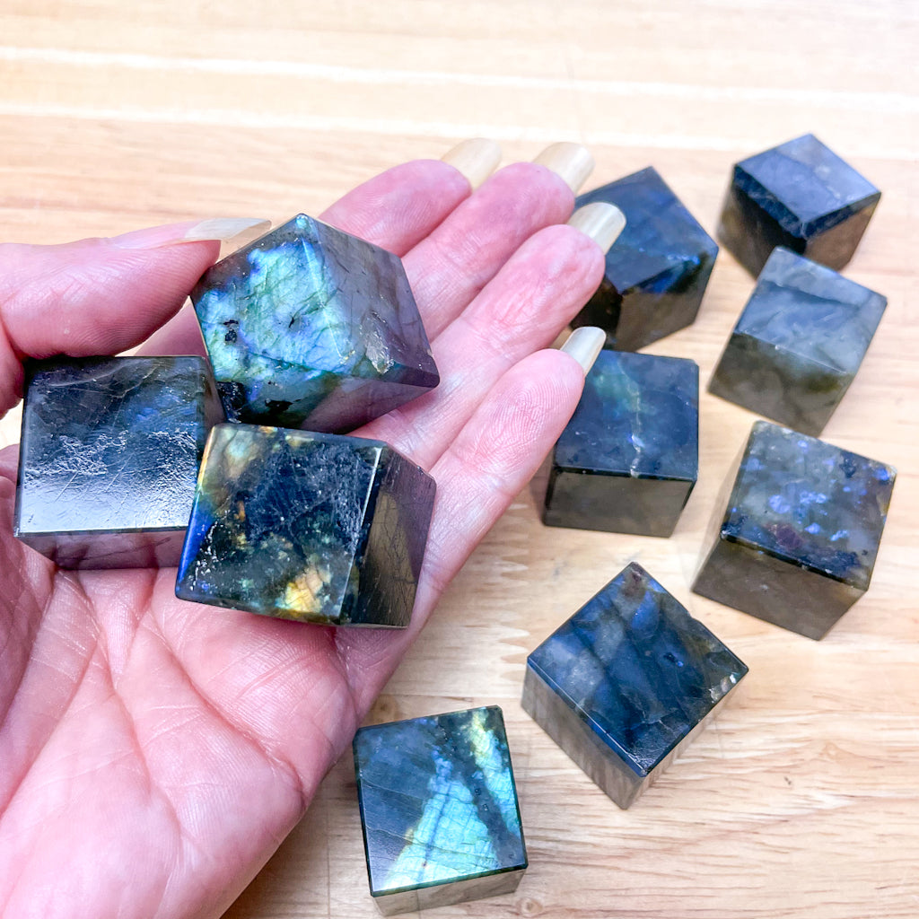 Labradorite crystal polished cube stone