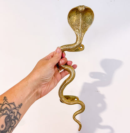 Brass snake door handle - king cobra wall hook