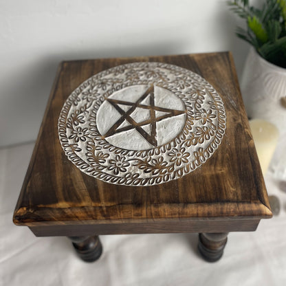 Hand made witches wooden pentagram altar table