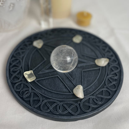 Celtic knot pentagram wiccan altar grid plate
