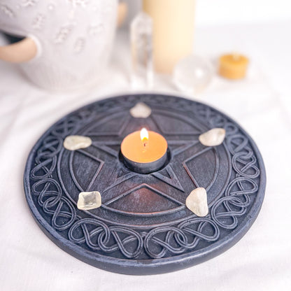 Celtic knot pentagram wiccan altar grid plate