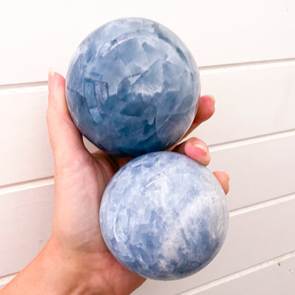 Blue calcite crystal sphere