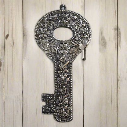 Pressed metal key shaped hook wall hanging