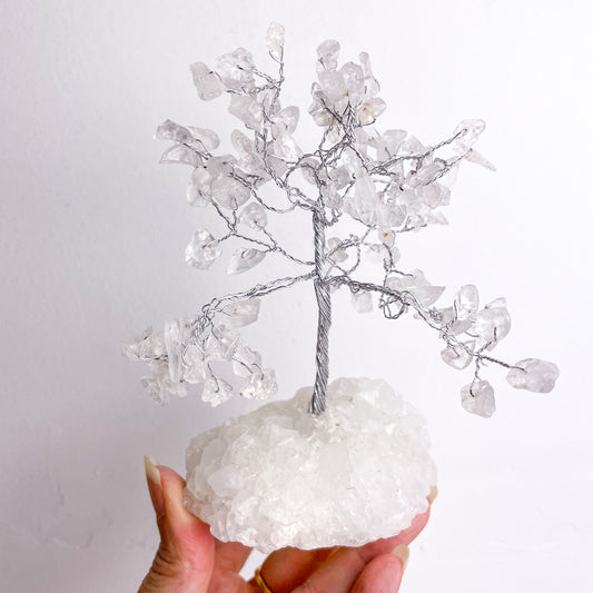 Clear quartz crystal feng shui tree on clear quartz cluster base