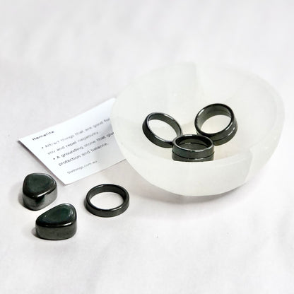 Hematite Crystal sphere holder ring / tumble stone