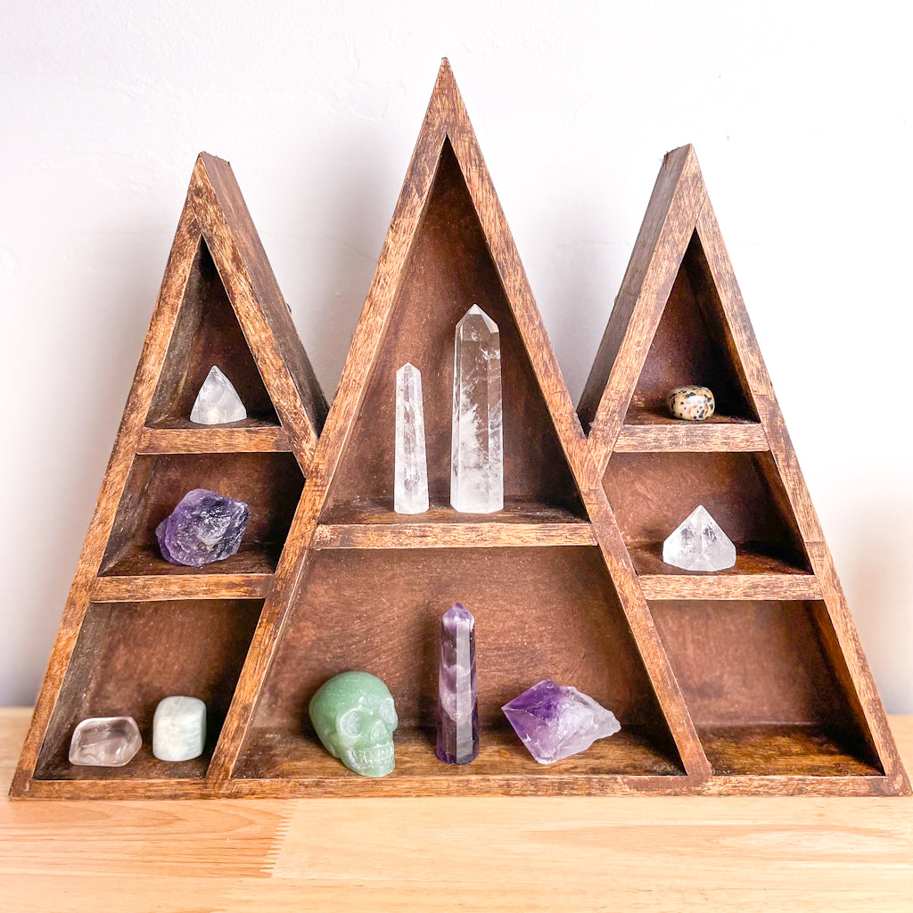 Witches triple pyramids crystal display shelf