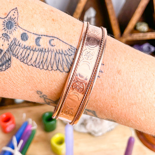 Triple moon witches copper cuff bracelet