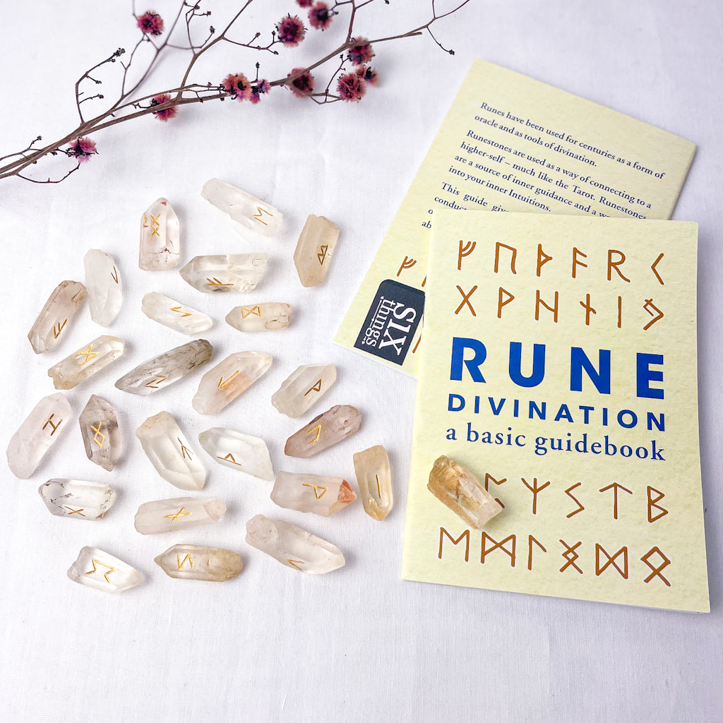 Witches clear quartz crystal fortune telling runes set