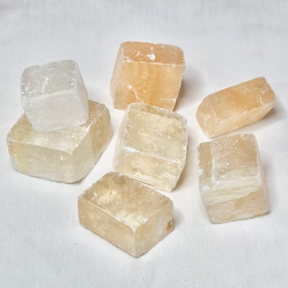 Optical calcite / honey calcite crystal rhomb / slice raw stone