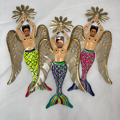 Frida mermaid star hand painted metal wall hanging