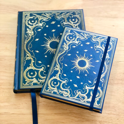 Hard cover sun, planets and moon gold embossed journal