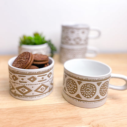 Handmade pottery pattern mug bowl / mini planter pot