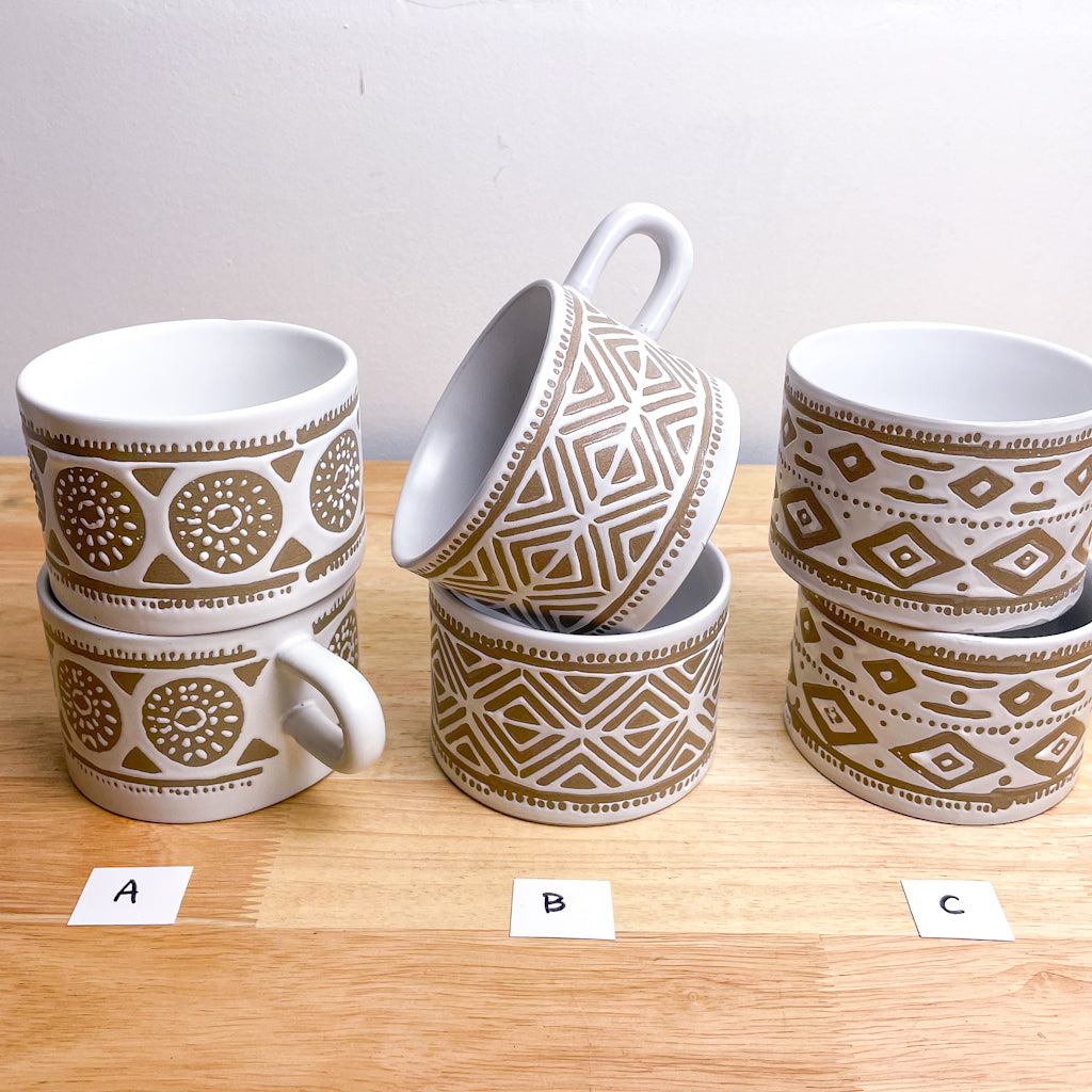 Handmade pottery pattern mug bowl / mini planter pot
