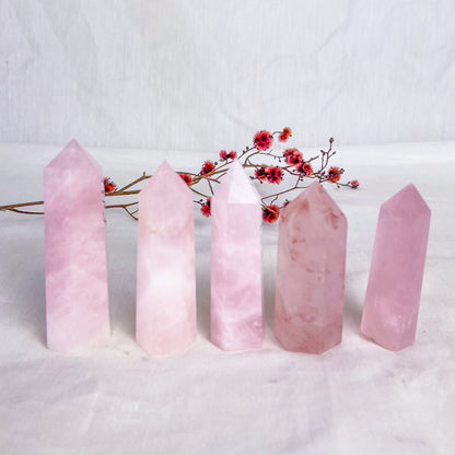Crystal rose quartz point tower XS - XL
