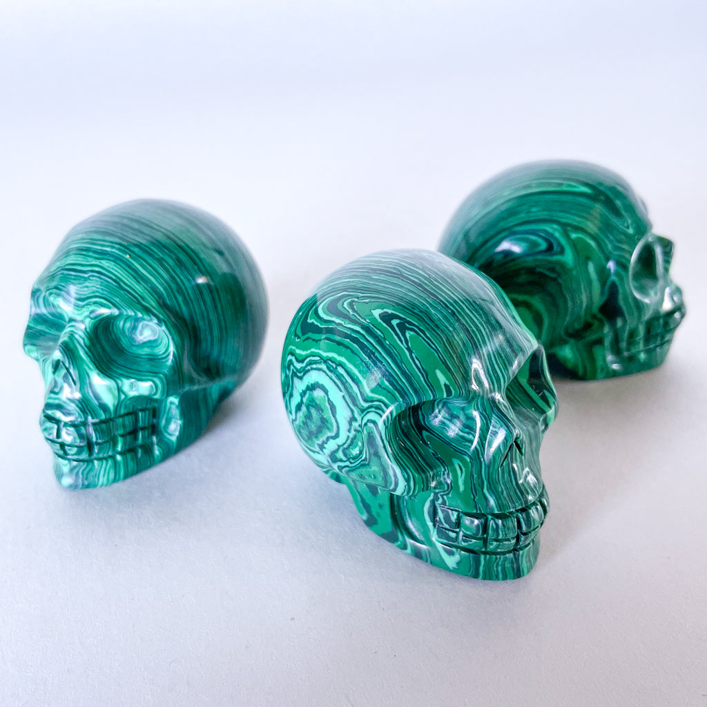 Rare green malachite hand carved crystal skull