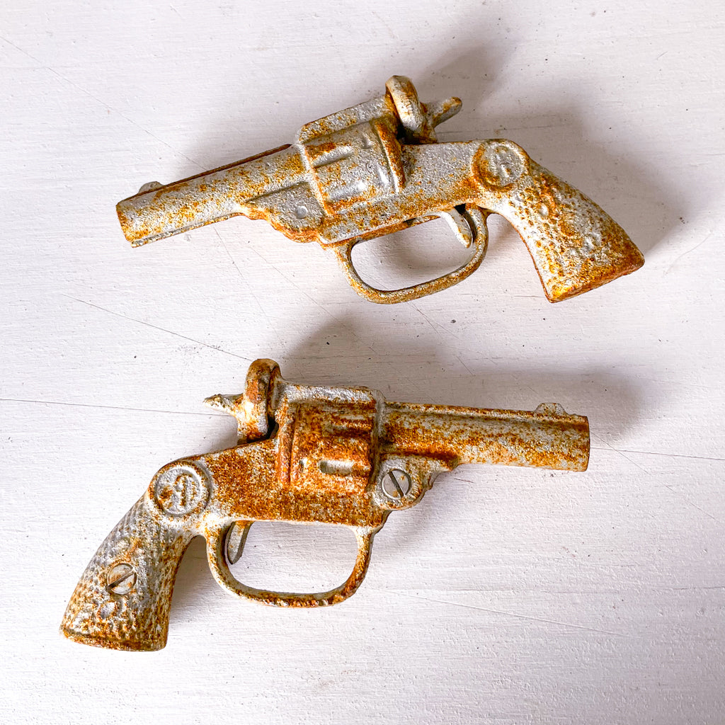 Vintage cast iron pistol gun statue