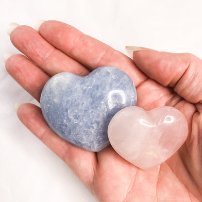 Rose quartz / Blue Calcite puffy heart shaped crystal