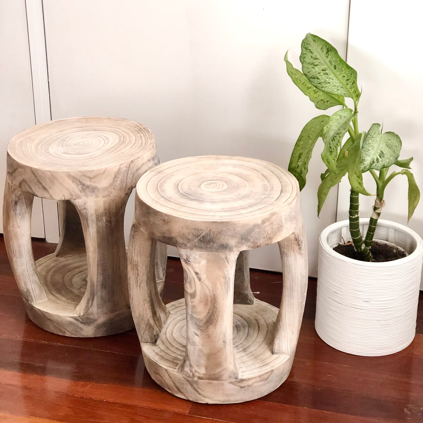 White wash wooden stool / side table