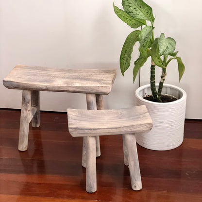 Wooden plant table / white wash wood bench stool