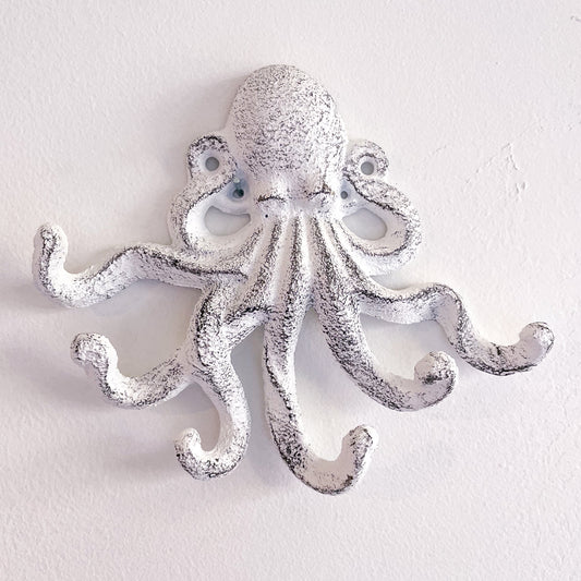 White Cast iron octopus wall hook