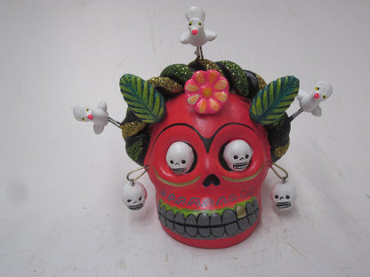 Frida day of the dead skull hand made clay art statue
