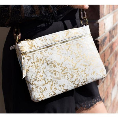 White gold floral strap handbag