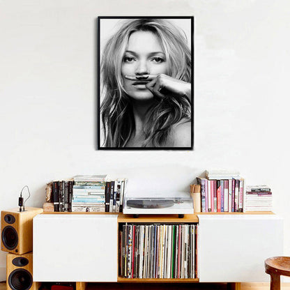 Kate Moss moustache Life is a joke canvas poster print