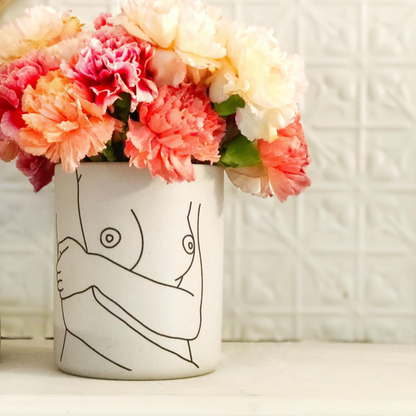 Life drawing / hand painted nude woman / boob vase planter pot