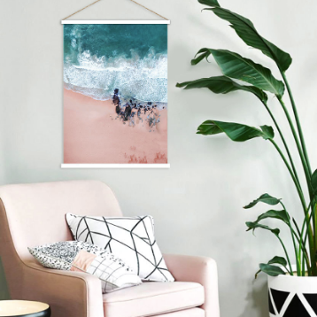 Surfs up pink sandy shore line hanging scroll poster print