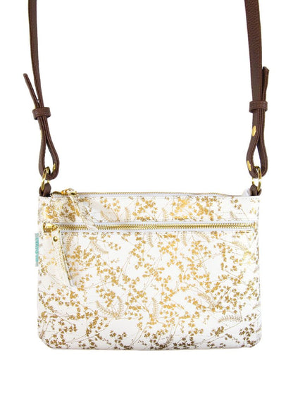 White gold floral strap handbag