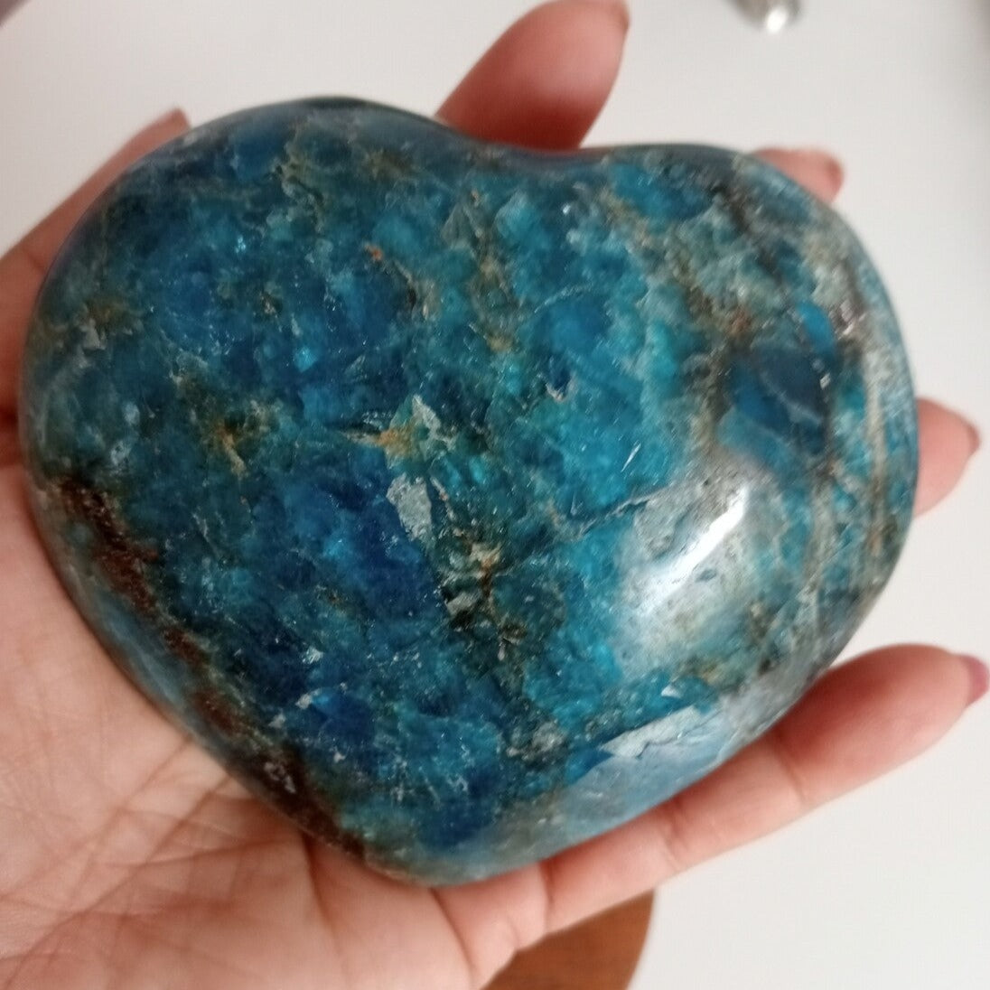 Blue apatite heart shaped crystal