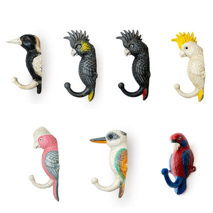 Cockatoo / Galah / Magpie / Kookaburra bird painted iron hook single or set