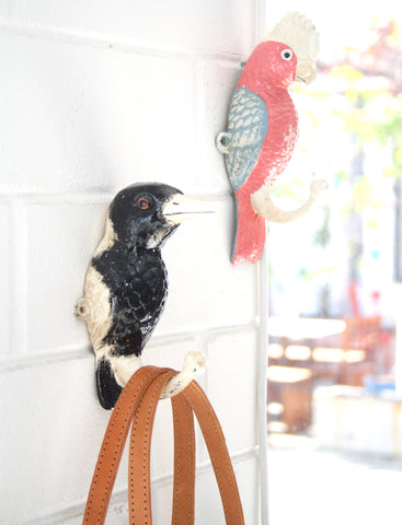Cockatoo / Galah / Magpie / Kookaburra bird painted iron hook single or set