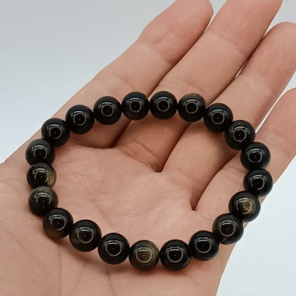 Gold sheen obsidian crystal bead bracelet