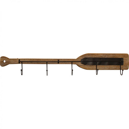 Large wooden boat oar wall decor with 5 metal hooks 86cm