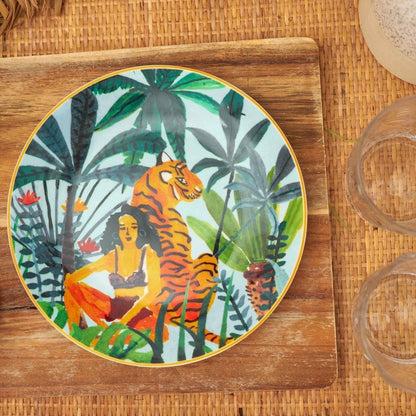 Tropical wild woman & tiger plate