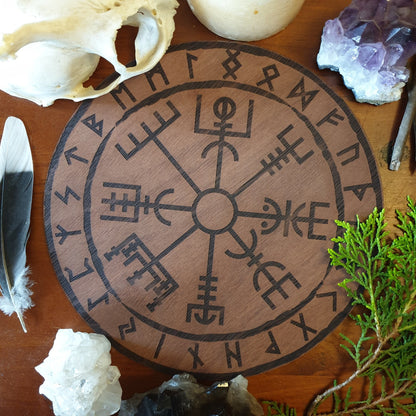 Helm of Awe / Vegvisir Viking Compass Altar Tile crystal grid wooden