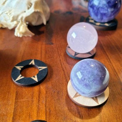 Pentagram / runes wooden symbol crystal stand