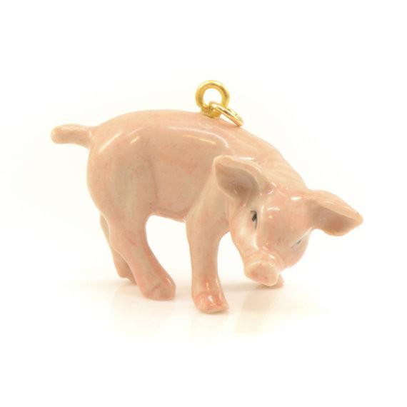 Hand painted babe piggy porcelain pendant