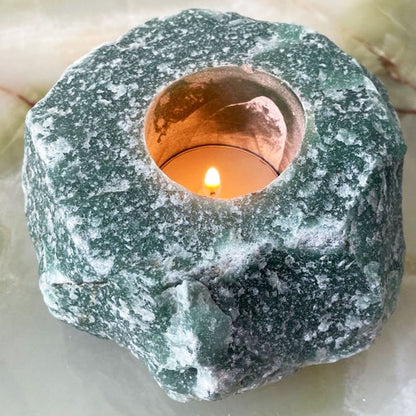 Green aventurine crystal candle holder