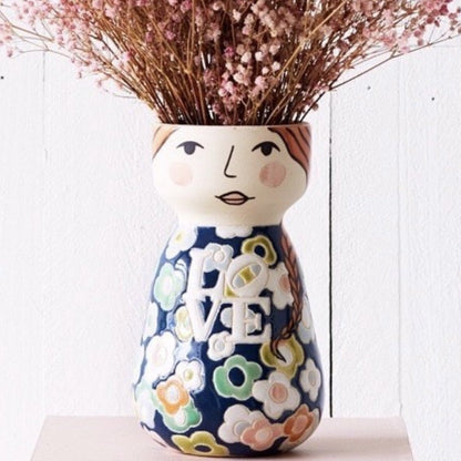 LOVE lady hand painted face vase planter pot