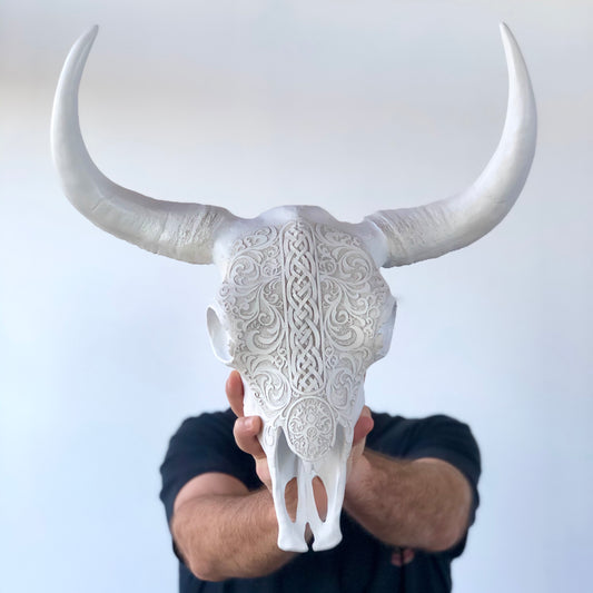 White tribal buffalo skull bull / cow skull wall hanging