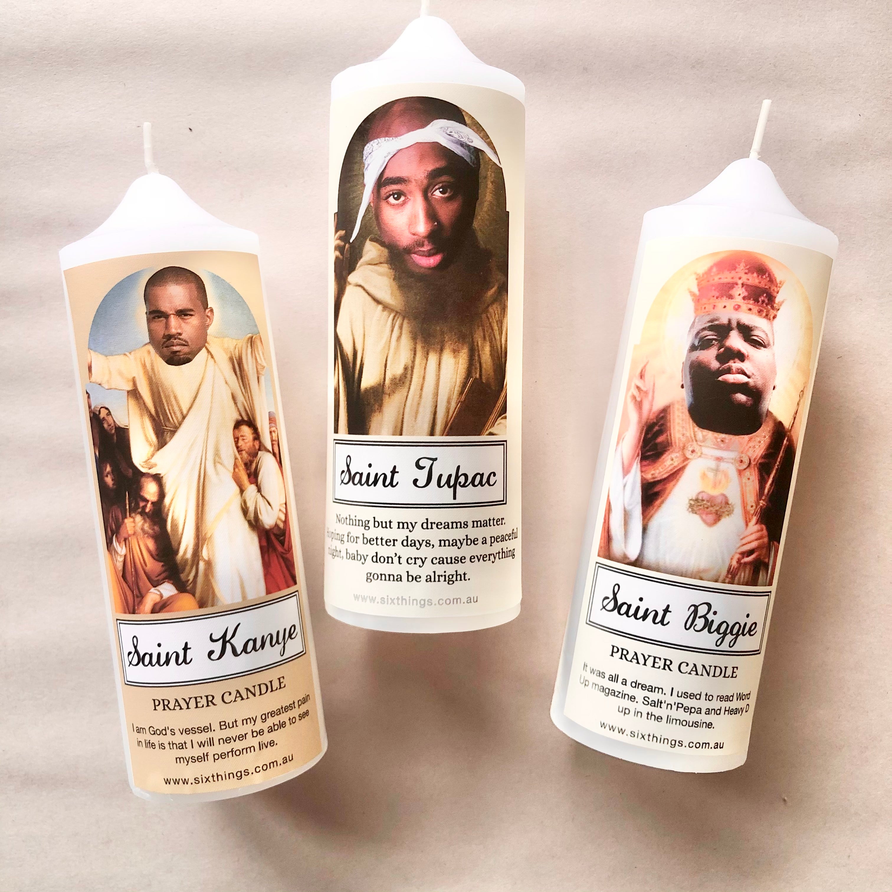 Hip hop rapper celebrity prayer candle - Rap gods - Biggie, Tupac, Sno ...