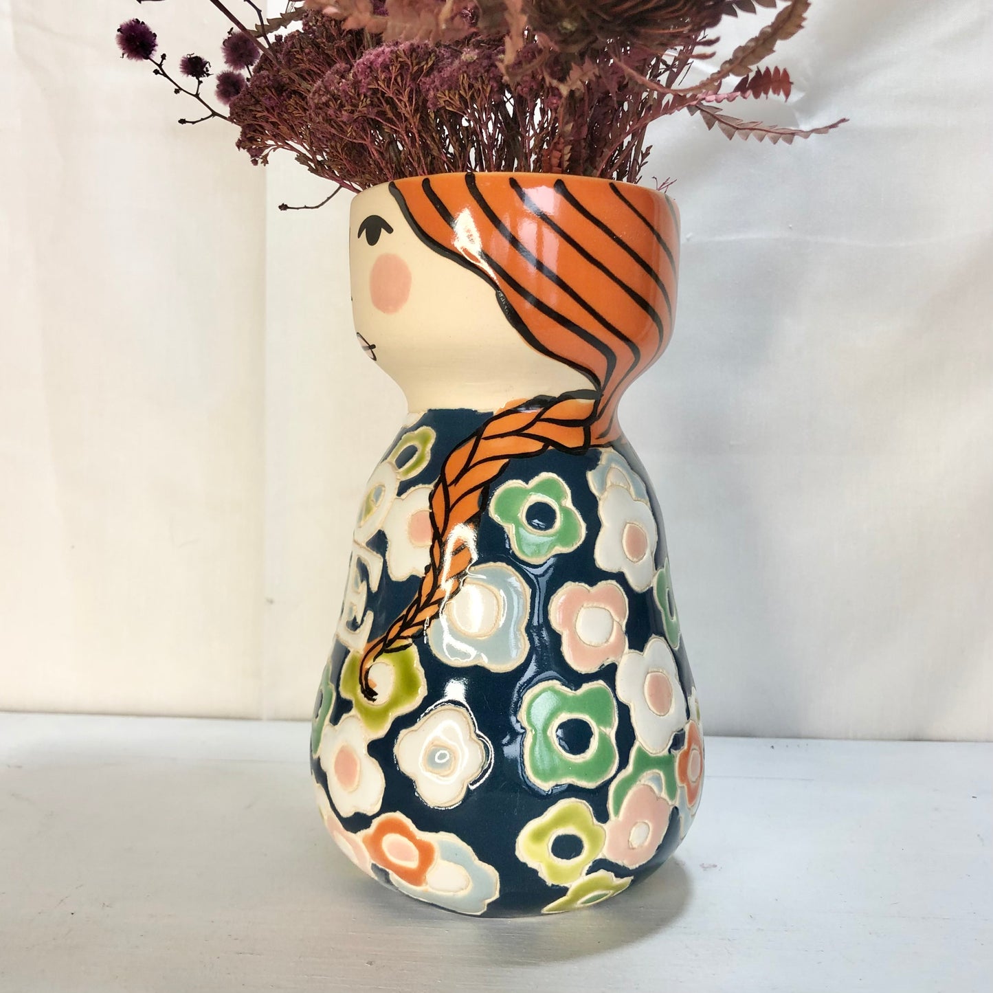 LOVE lady hand painted face vase planter pot