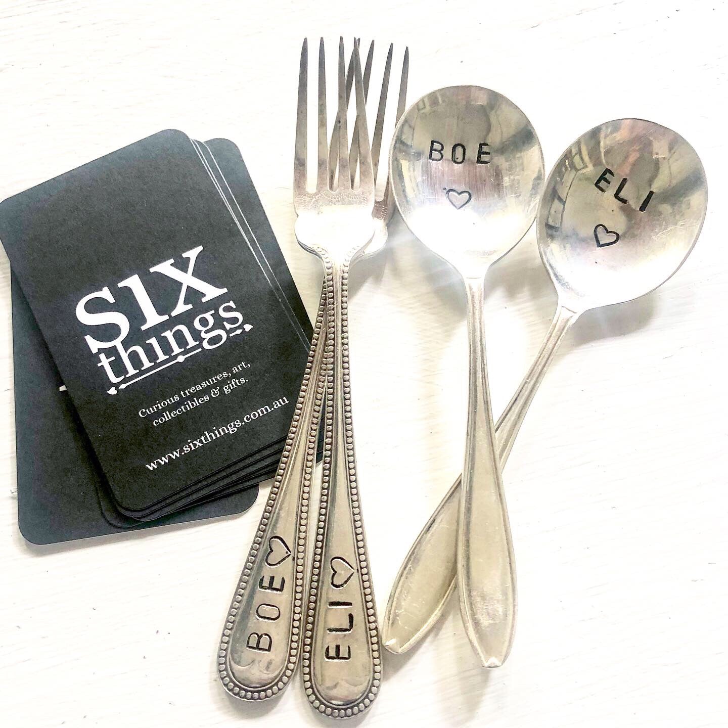 Custom made hand stamped vintage silver cutlery