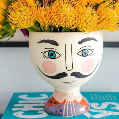 Spanish el matador / dali hand painted face vase planter pot