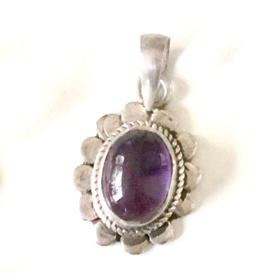 Purple Amethyst crystal pendant sterling silver